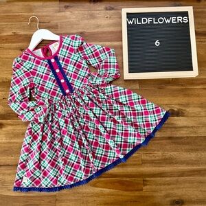 Wildflowers Happy Go Lucky Sleigh Ride Dress 6 Pink Green Blue Plaid Knit Lace